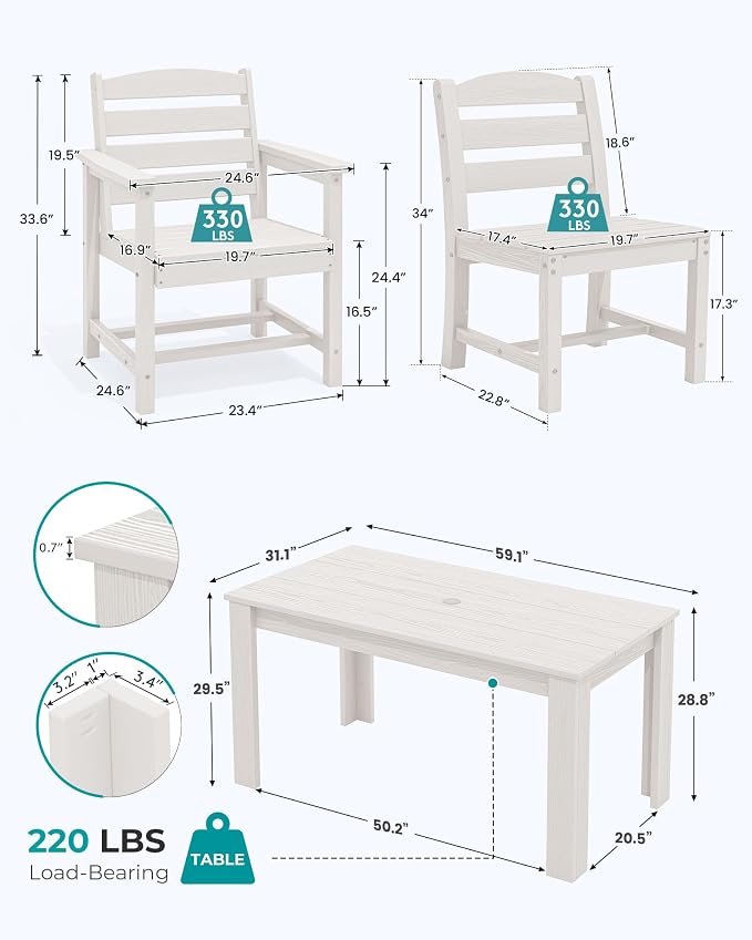 SERWALL Outdoor Dining Sets for 6, HDPE Dining Sets - Image 3