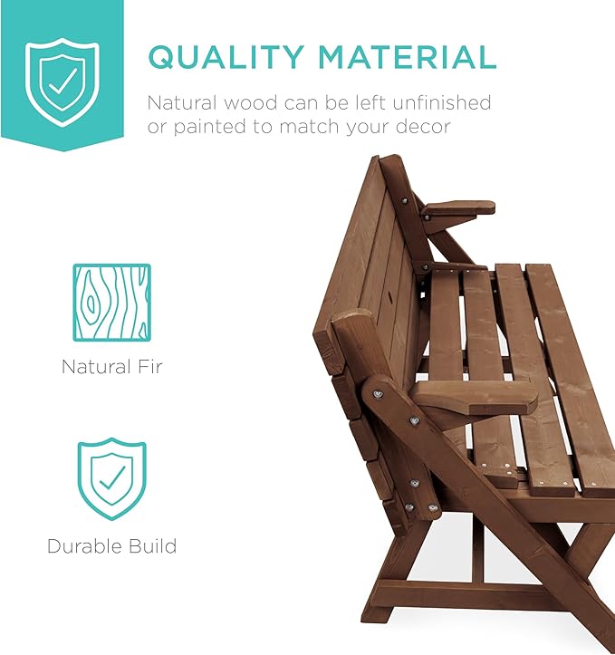 Best Choice Products 2-in-1 Transforming Interchangeable Outdoor Wooden Picnic - Image 4