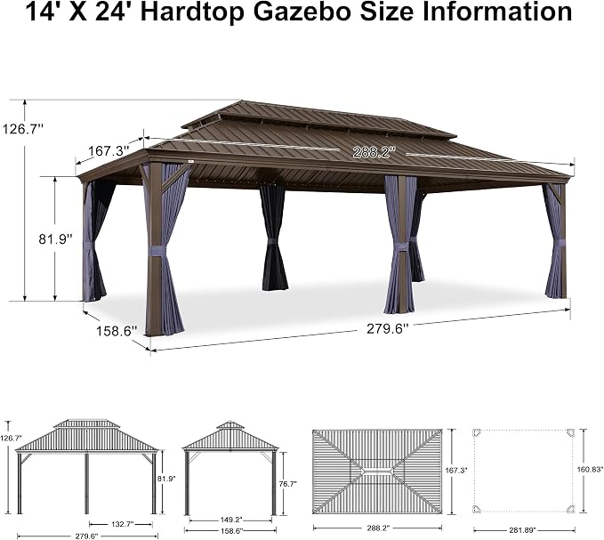 PURPLE LEAF 14' X 24' Outdoor Hardtop Gazebo Patio Wide Aluminum Frame - Image 9