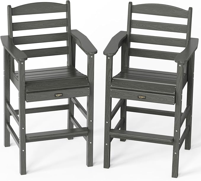 VINGLI Outdoor Bar Stools Set of 2, HDPE All-Weather Patio Bar Height Chairs by VINGLI