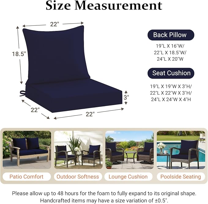downluxe 22x22 Outdoor Chair Cushions, Waterproof Fade Resistant Patio - Image 7