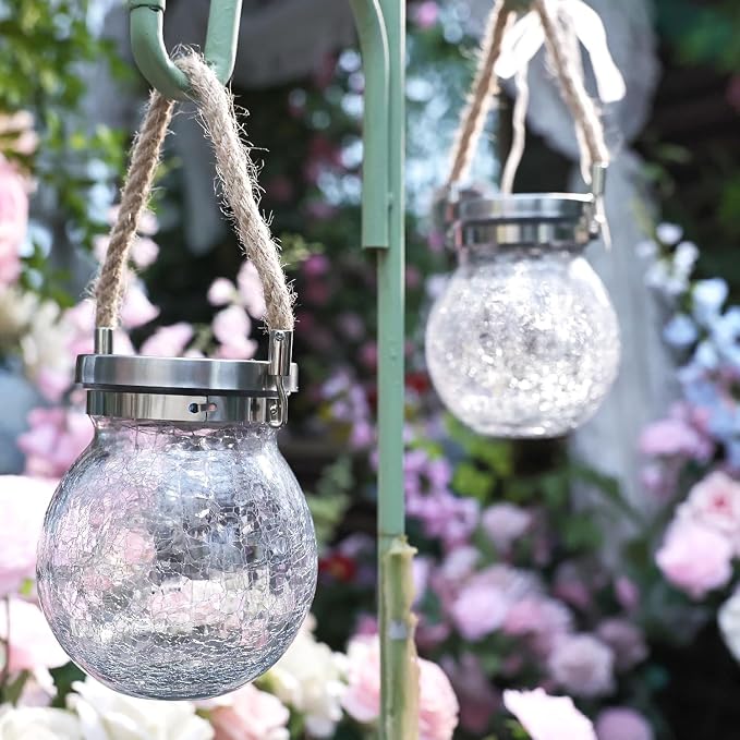 Cooo Christmas Gifts 4 Pack Solar Lanterns Waterproof Outdoor Heavy Crackle - Image 6