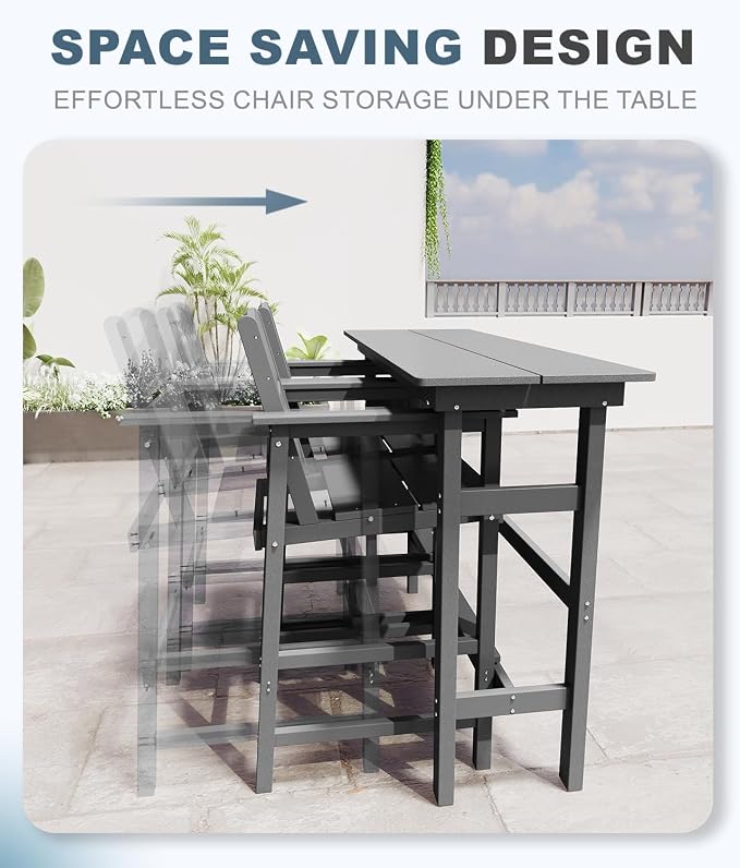 Bar Height Patio Table and Chairs Set, 3-Piece HDPE Outdoor Adirondack Bar - Image 6