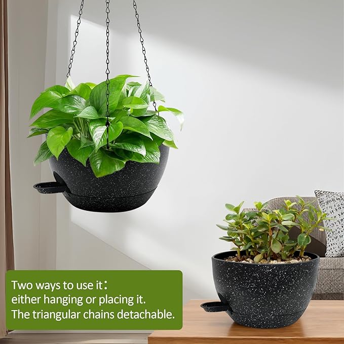 WOUSIWER Self Watering Hanging Planters, 2 Pack 10'' Plastic Pots - Image 3