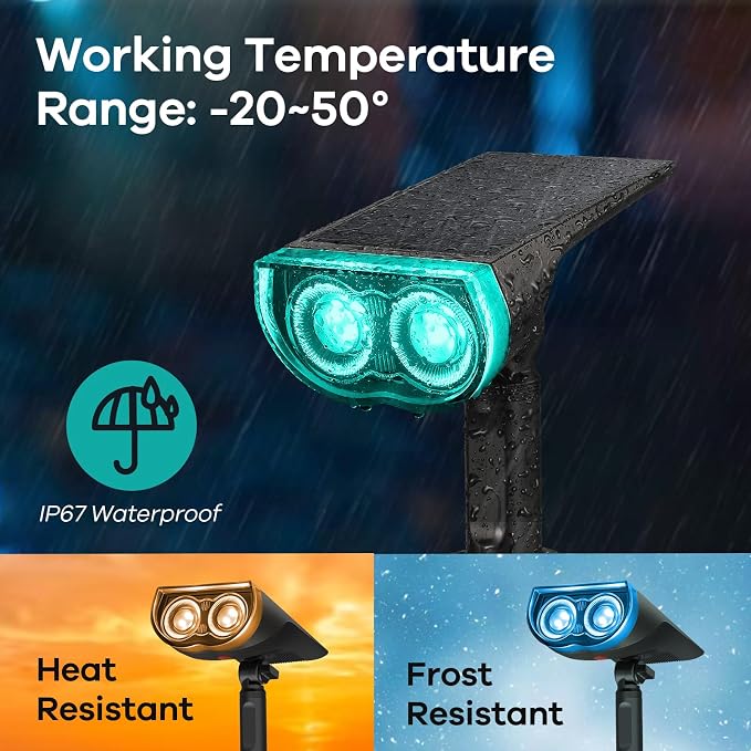 Consciot Solar Color Changing Outdoor Spotlights, 7 Lighting Modes Outside - Image 3
