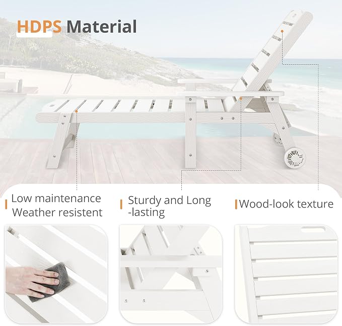 LUE BONA Outdoor Chaise Lounge Chairs Set of 2, HDPS Chaise Lounger, 5 - Image 6