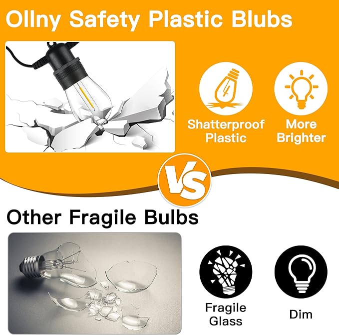 Ollny Outdoor String Lights, 50 FT Waterproof Connectable Patio Lights - Image 3