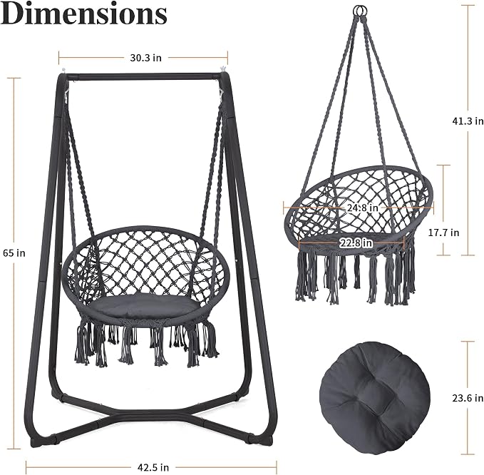 SUNCREAT Hammock Chair with Stand Included, Heavy Duty Hanging Chair with Stand - Image 6