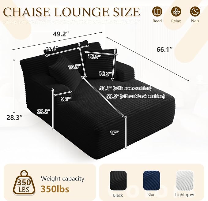 ODUWA Oversized Chaise Lounge Chair Indoor, Sofa Bed - Image 2