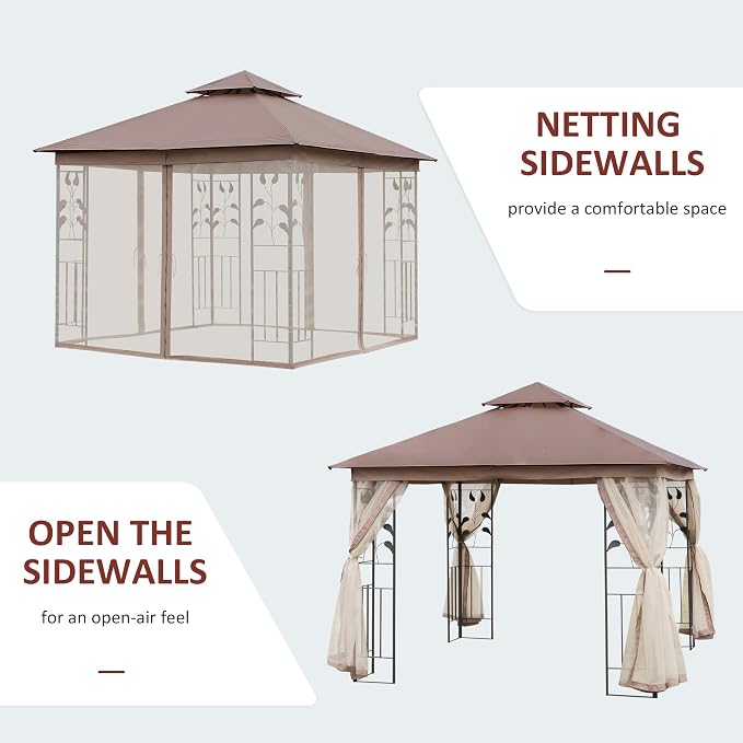 Outsunny 10' x 10' Metal Patio Gazebo, Double Roof Outdoor Gazebo Canopy Shelter - Image 5