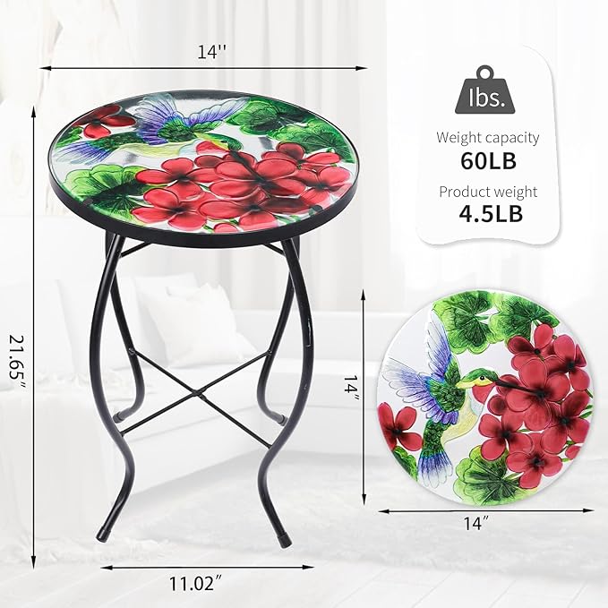 VCUTEKA Patio Side Table Outdoor Accent Table Small Mosaic Tables Coffee End - Image 3