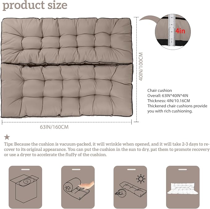 Outside Benches Cushion with Backrest, Thicken Waterproof Swing Cushions 2/3 - Image 5