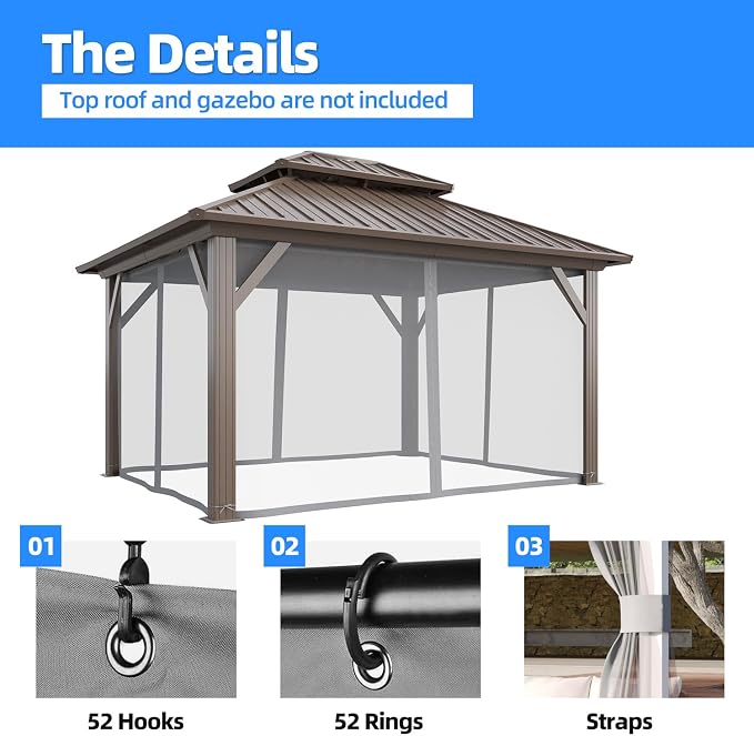 MELLCOM Gazebo Universal Replacement Privacy Netting, Outdoor 4-Panels Sidewall - Image 5
