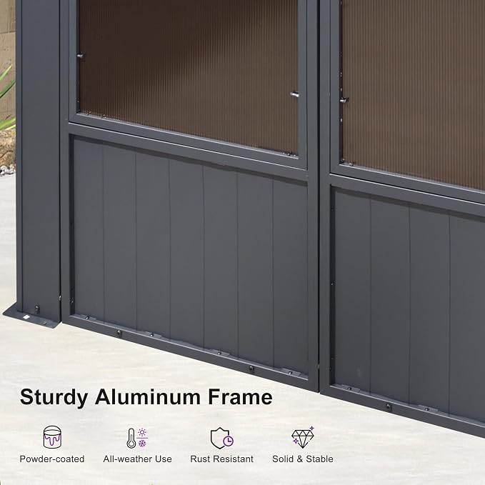 PURPLE LEAF 12' X 16' Solarium Permanent Hardtop Screened Gazebo Galvanized - Image 6