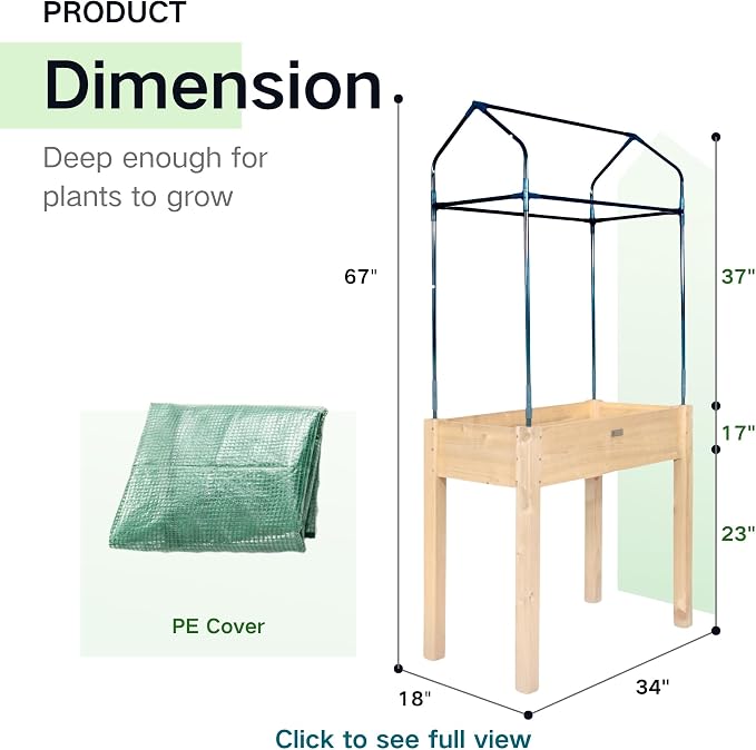 Raised Garden Bed with Greenhouse Cover, Elevated Wood Planter Box with Legs & - Image 3
