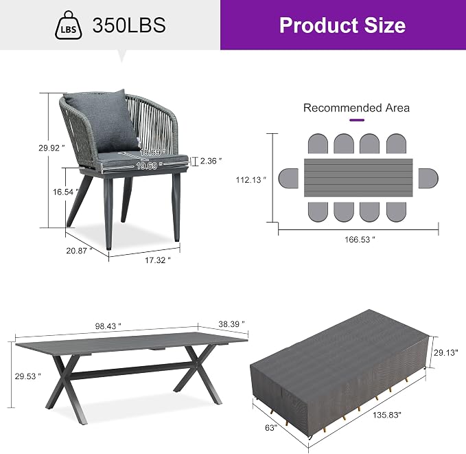 PURPLE LEAF 11 Pieces Patio Dining Set - Image 9