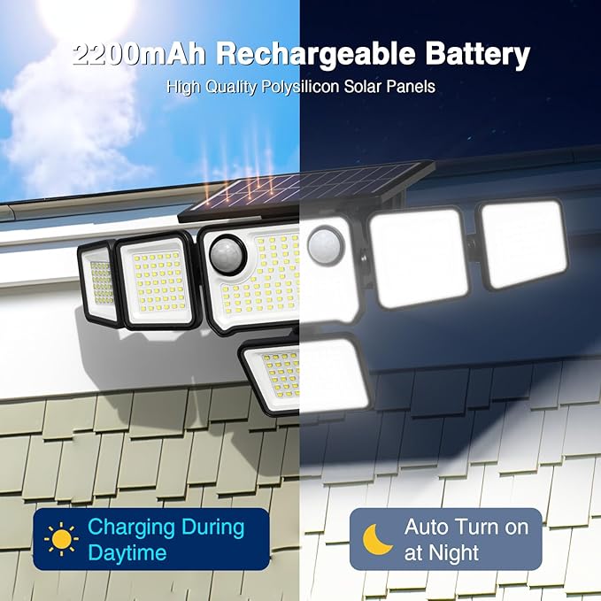 6000LM Solar Lights Outdoor Waterproof, 6 Heads Solar Flood Lights Outdoor - Image 6