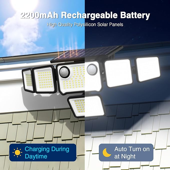 6000LM Solar Lights Outdoor Waterproof, 6 Heads Solar Flood Lights Outdoor - Image 5
