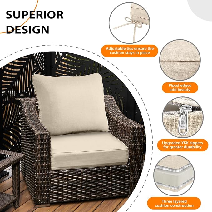 Sundale Outdoor Olefin Deep Seat Cushion, Patio Chair Cushion and Pillow - Image 2
