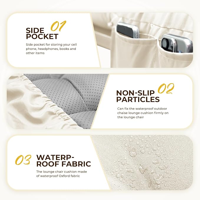 Outdoor Chaise Lounge Chair Cushion Waterproof 74.4 x 22 x 4.7 Inches Lounge - Image 5