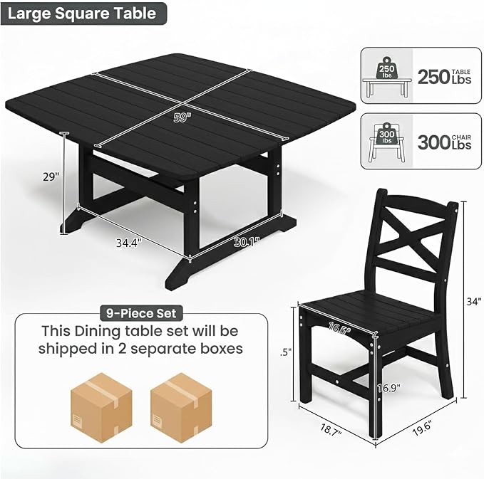 Outdoor Dining Set, HDPE 9-Piece Patio Table and Chairs Set, All-Weather - Image 3