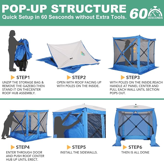 COBIZI 6x6 FT Pop up Gazebo Tent, Screen Tent - Image 4