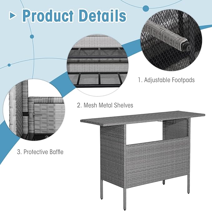 Tangkula Outdoor Wicker Bar Table, Patiojoy All Weather Patio Bar Height Table - Image 4