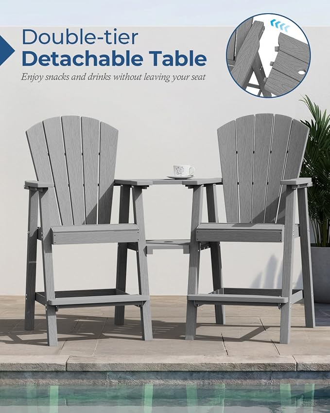 Ciokea Tall Adirondack Chairs Set of 4, HDPE Outdoor High Back Adirondack Chair - Image 3