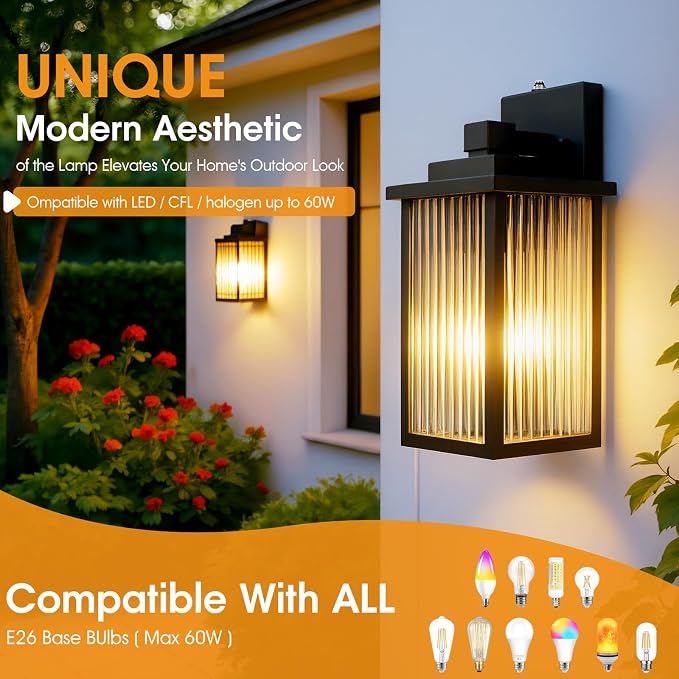 13 Inch Matte Black Outdoor Wall Light, Dusk to Dawn Waterproof Exterior Light - Image 8