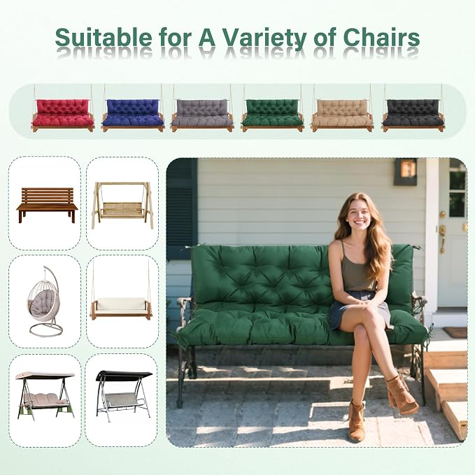 Waterproof Porch Swing Cushions 60 Inch, 2 3-Seater Replacement - Image 8