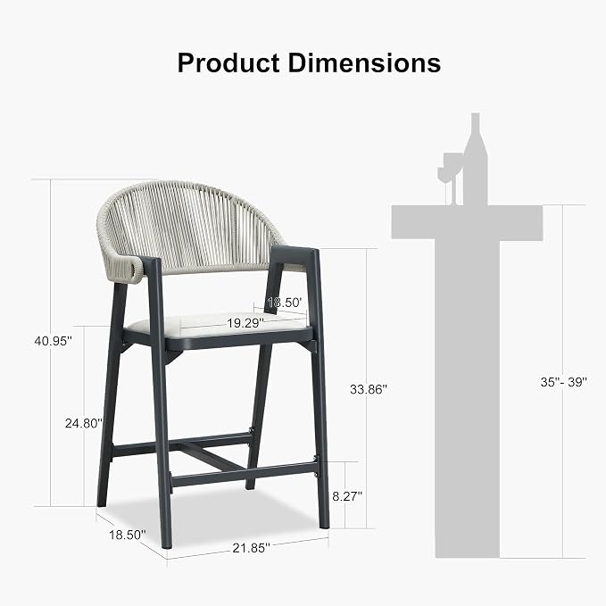 PURPLE LEAF Outdoor Counter Height Bar Stool Set of 2 Rattan Bar Chair - Image 2