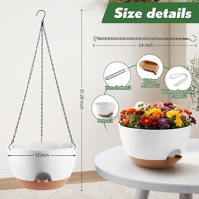 13-inch Oversized Hanging Planter Set of Two, Planters - Image 3