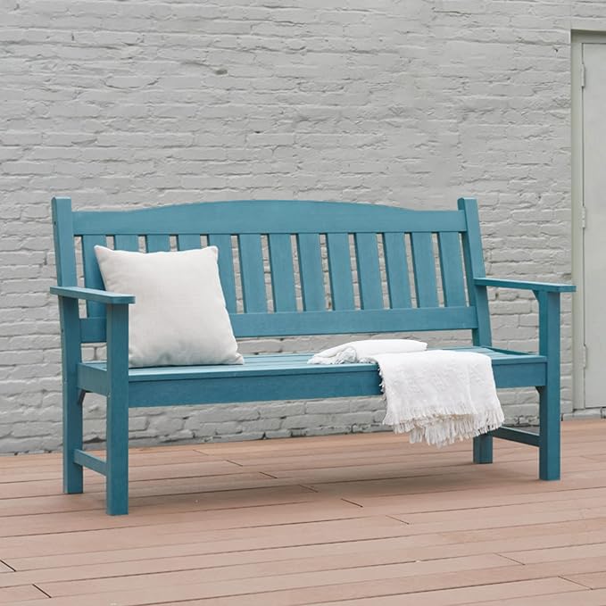 Psilvam 3-Person Outdoor Memorial Bench, All-Weather Poly Lumber Garden Bench - Image 2