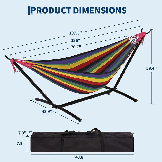 2 Person Hammocks with Stand for Outside, Double Hammocks Portable Space Saving - Image 2
