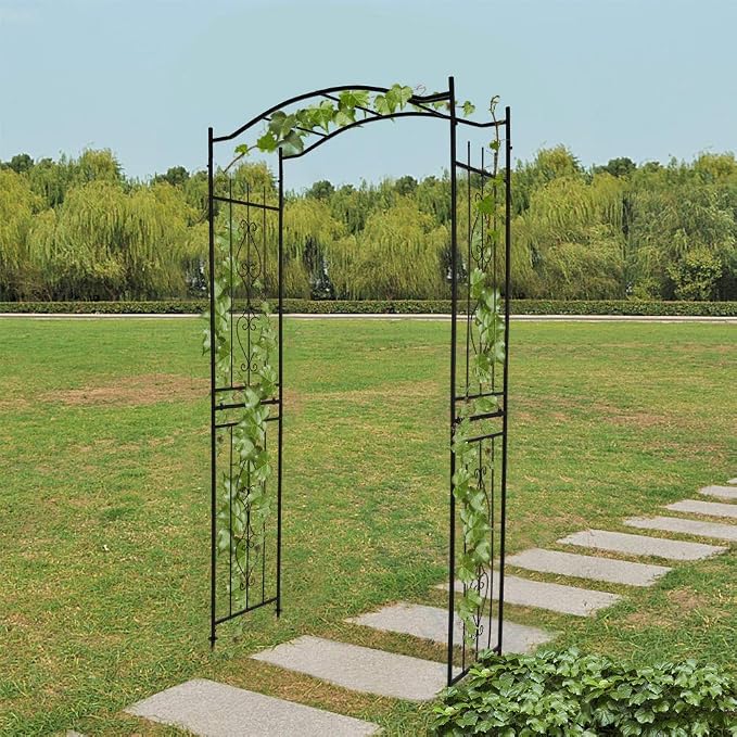 Garden Arbor with Side Garden Trellis, 7.5FT Metal Garden Arch - Image 9