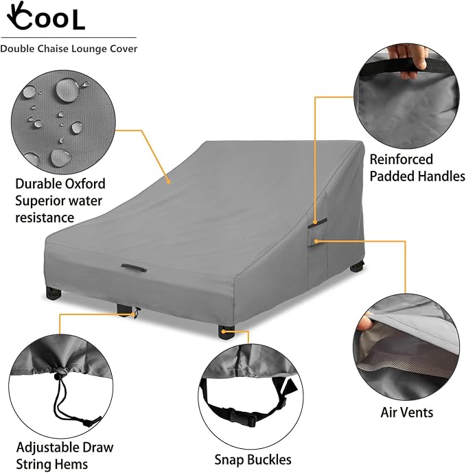Okcool 100% Waterproof Patio Double Wide Chaise Lounge Chair Cover, 600D Tough - Image 4