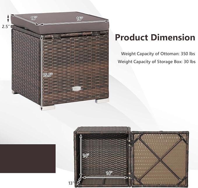 Tangkula 2 Pieces Patio Ottomans, Patiojoy Hand-Woven PE Rattan Side Table - Image 9