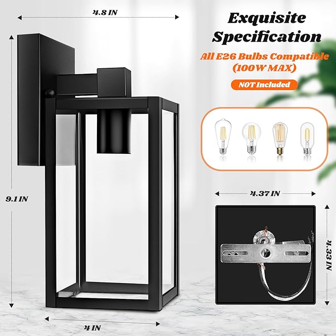 Brightever 2-Pack Outdoor Wall Lantern, Exterior Waterproof Wall Sconce Light - Image 5
