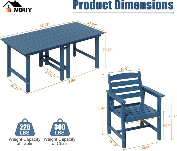 Anbuy Patio HDPE Dining Table Set, 5-Piece Outdoor Dining Table Sets, 2 in 1 - Image 2