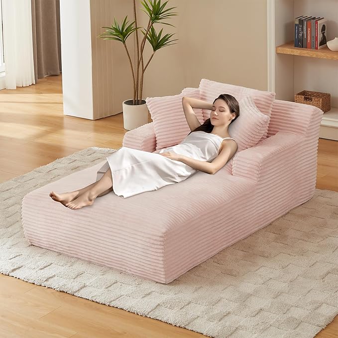 Chaise Lounge Chair Indoor, 50 Inch Oversized Corduroy Upholstered Boneless by HANXIN