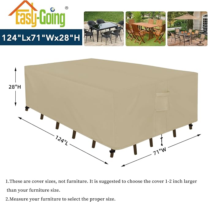 Easy-Going Rectangle Patio Furniture Cover Waterproof Outdoor Dining Table and - Image 2