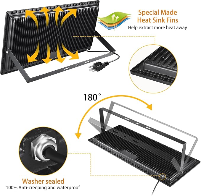 2 Pack 1000W LED Flood Light Outdoor, 4250W Equivalent Super Bright 99500LM - Image 4
