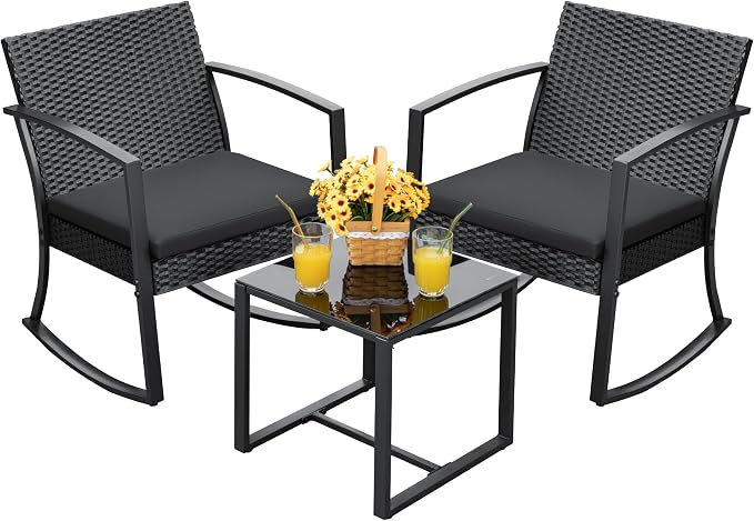 Devoko Resin Patio Furniture Set 3 Piece All Weather Outdoor Rocking Chairs by DEVOKO