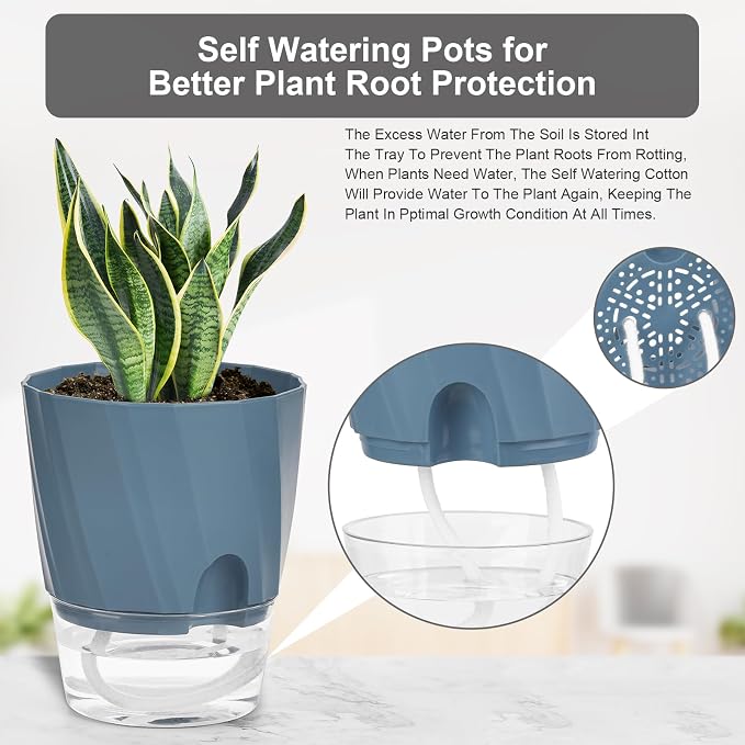 KIMCHOMERSE Self Watering Plant Pots, 6 Inch Plant Pots White, 3 Pack Flowers - Image 5
