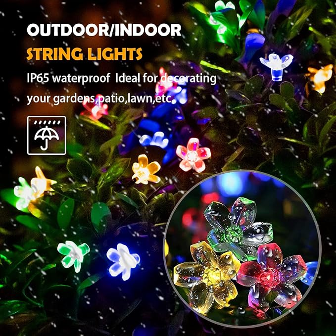 ITICdecor Solar Flower String Lights Outdoor Waterproof 50 LED Solar Powered - Image 3