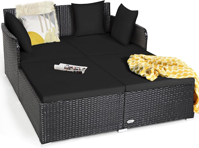 HAPPYGRILL Patio Rattan Daybed Outdoor Loveseat Sofa Set by HAPPYGRILL