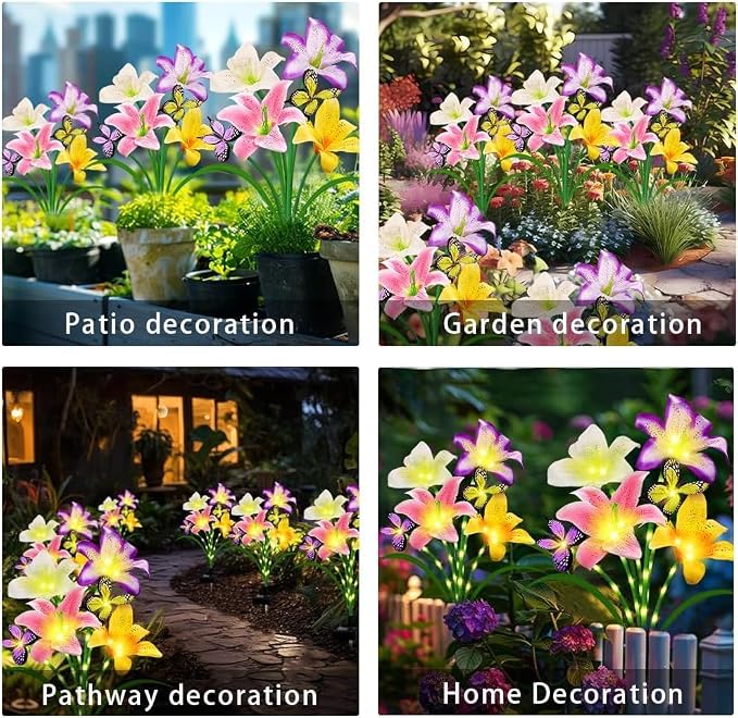 4 Pack Solar Garden Lights LED Solar Lilies Flower Lights, Yard Patio Pathway - Image 5