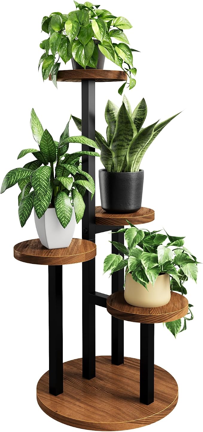 Bamworld Plant Tables Indoor Corner Plant Stand Tall Metal Wood Plant Shelf by Bamworld