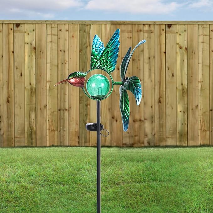 Afirst Solar Hummingbird Wind Spinner, Metal Kinetic Garden Stake Lights Wind - Image 6