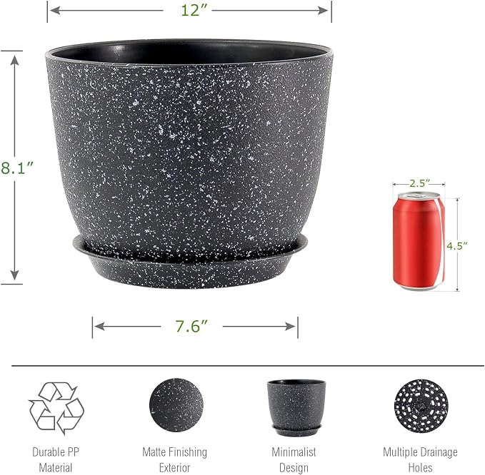 12inch Large Plant Pot, Modern Plastic Planter - Image 2